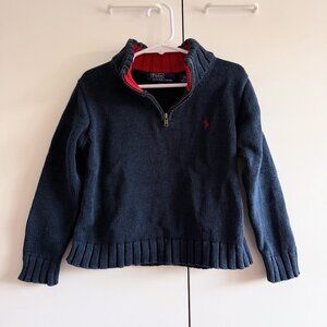 POLO RALPH LAUREN Toddler Boys Cotton Quarter-Zip Sweater in Navy Blue